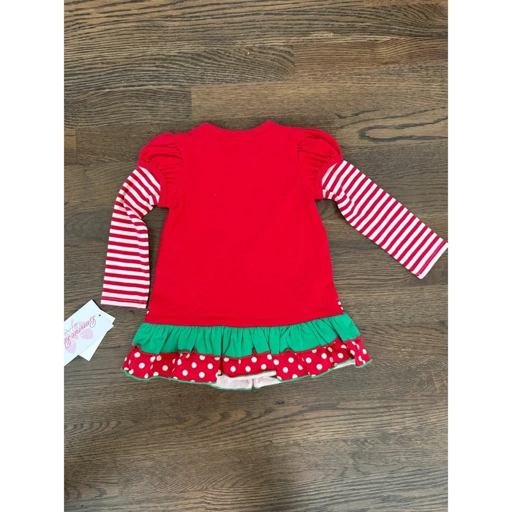 Bonnie Baby Christmas‎ Reindeer Dress Red Striped Ruffle Holiday 18M X59613-PL